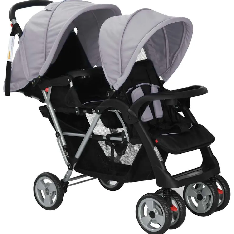 vidaXL Kinderwagen dubbel staal rood en zwart