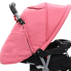 vidaXL Kinderwagen dubbel staal roze en zwart