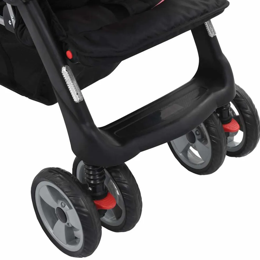 vidaXL Kinderwagen dubbel staal roze en zwart