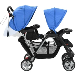 vidaXL Kinderwagen dubbel staal blauw en zwart