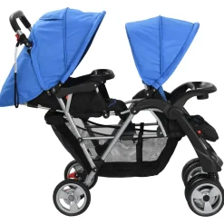 vidaXL Kinderwagen dubbel staal blauw en zwart