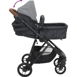 vidaXL Kinderwagen 2-in-1 staal antracietkleurig en zwart