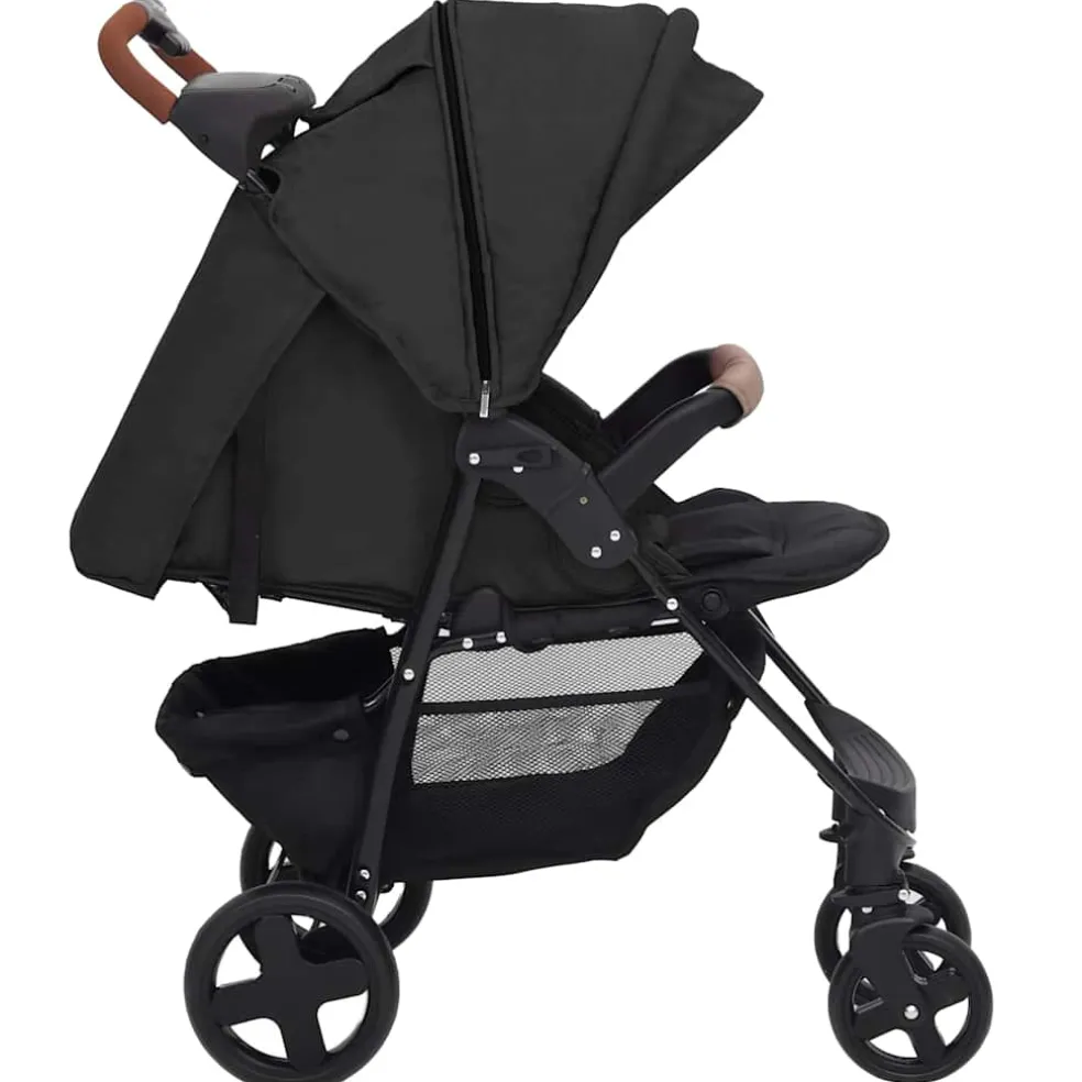 vidaXL Kinderwagen 3-in-1 staal antracietkleurig
