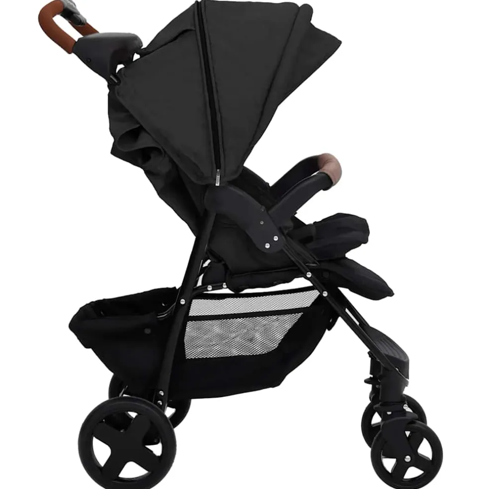 vidaXL Kinderwagen 3-in-1 staal antracietkleurig