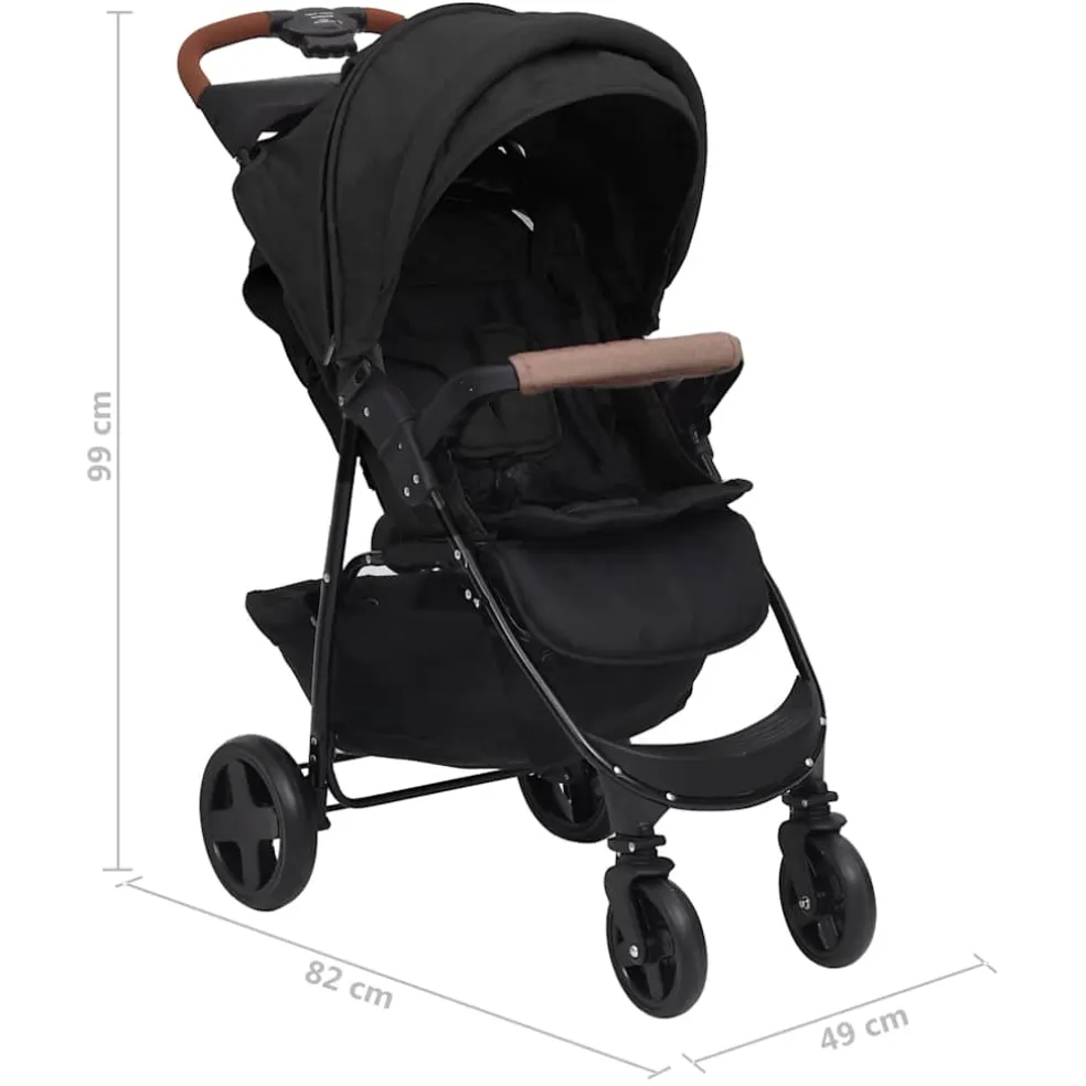 vidaXL Kinderwagen 3-in-1 staal antracietkleurig
