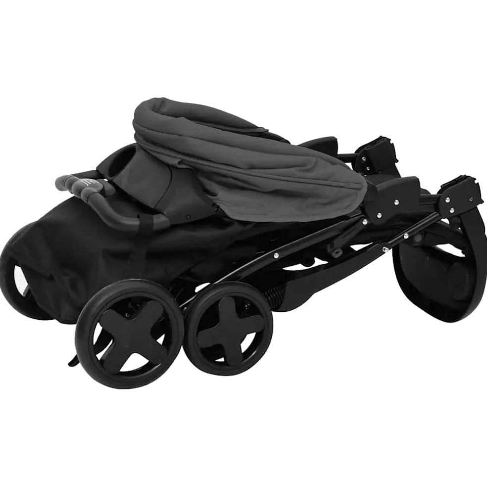 vidaXL Kinderwagen 3-in-1 staal donkergrijs en zwart