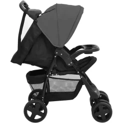 vidaXL Kinderwagen 3-in-1 staal donkergrijs en zwart