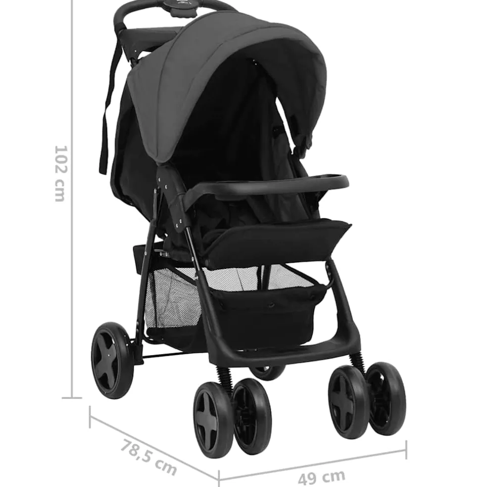 vidaXL Kinderwagen 3-in-1 staal donkergrijs en zwart
