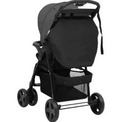 vidaXL Kinderwagen 3-in-1 staal donkergrijs en zwart