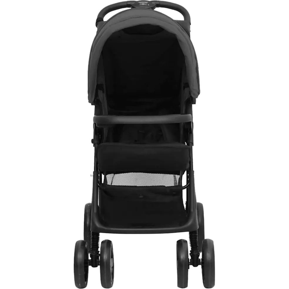 vidaXL Kinderwagen 3-in-1 staal donkergrijs en zwart