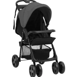 vidaXL Kinderwagen 3-in-1 staal donkergrijs en zwart