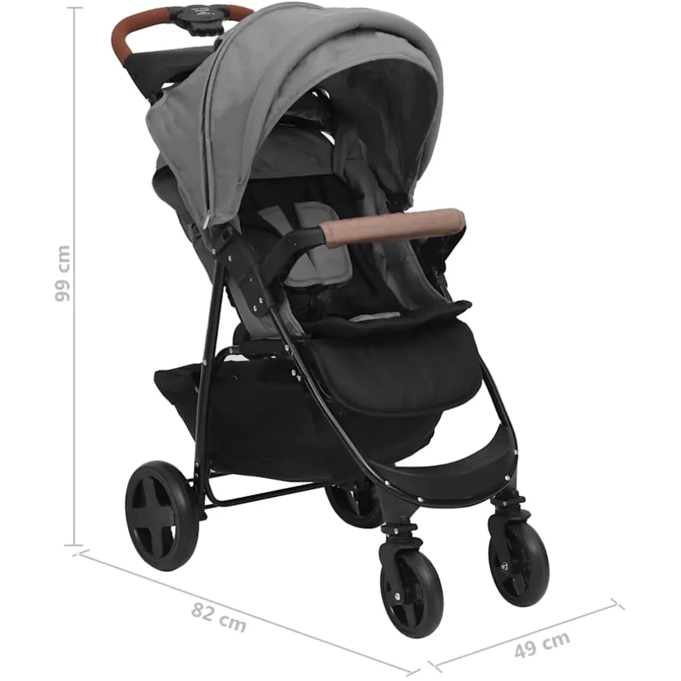 vidaXL Kinderwagen 2-in-1 staal lichtgrijs