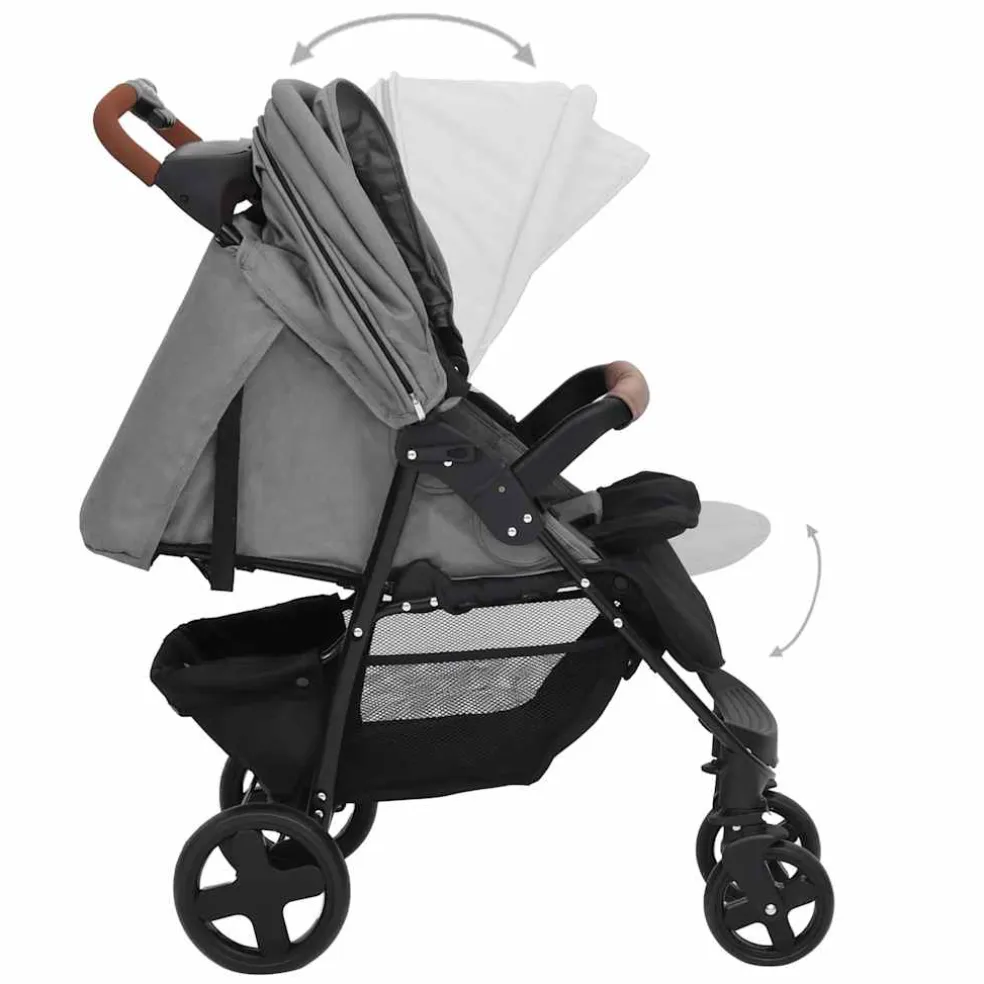 vidaXL Kinderwagen 2-in-1 staal lichtgrijs