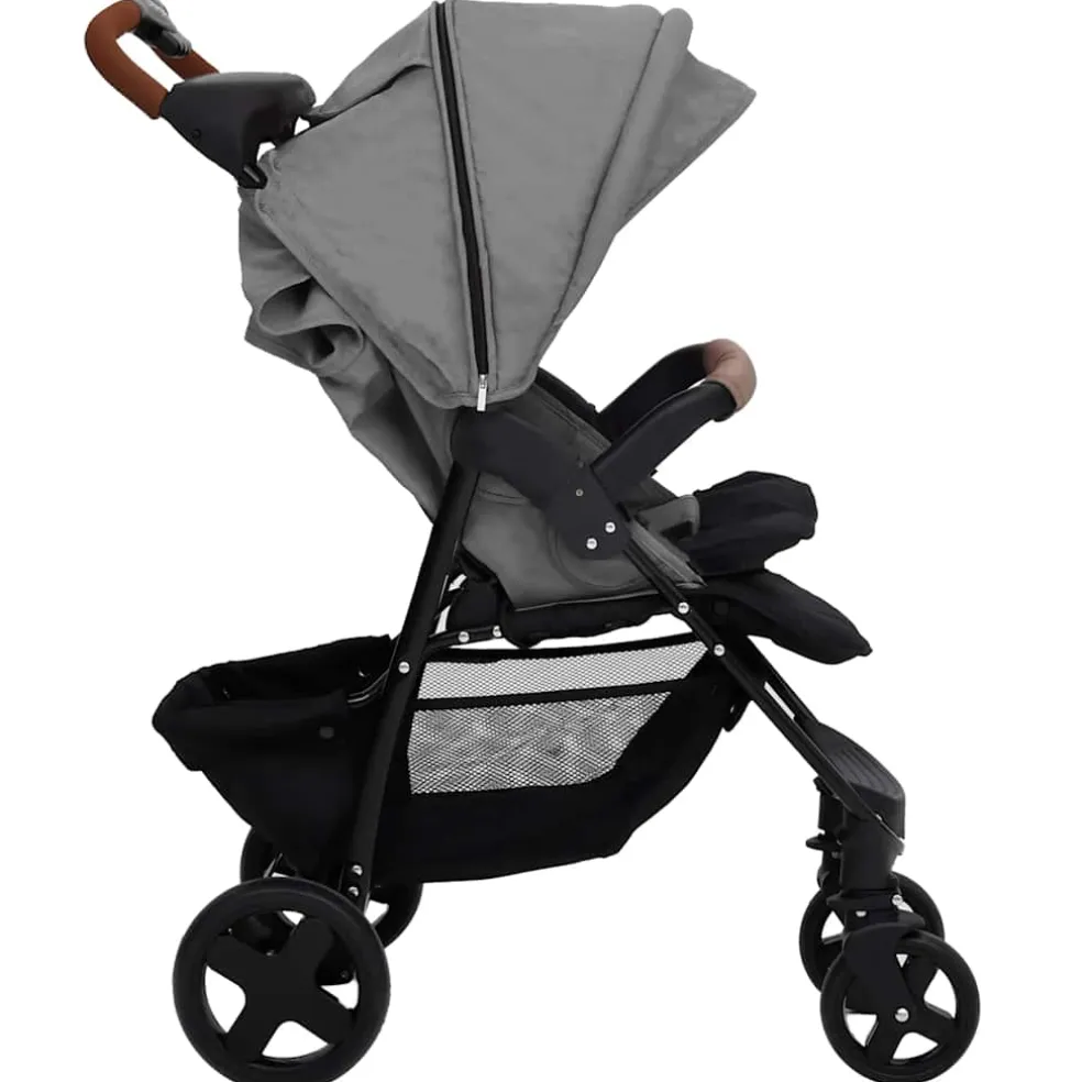 vidaXL Kinderwagen 2-in-1 staal lichtgrijs