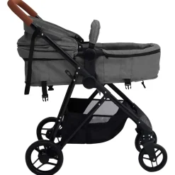 vidaXL Kinderwagen 2-in-1 staal lichtgrijs en zwart