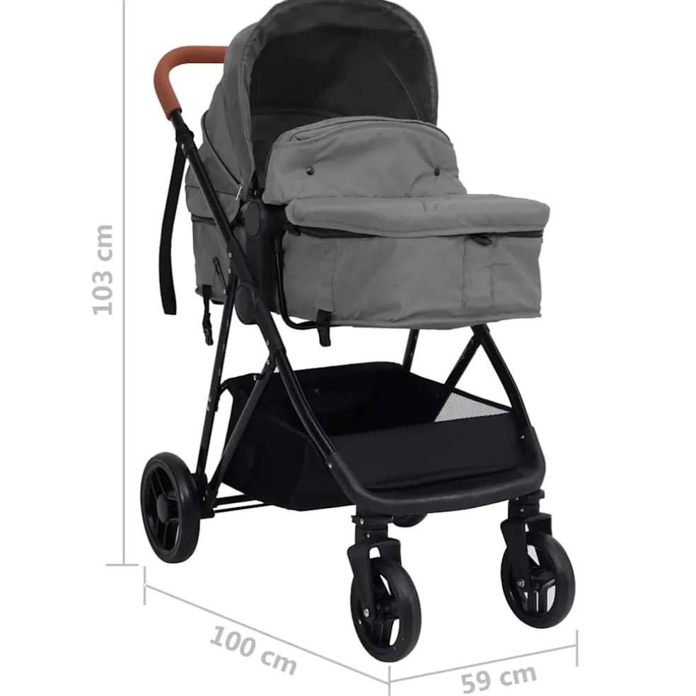 vidaXL Kinderwagen 3-in-1 staal lichtgrijs
