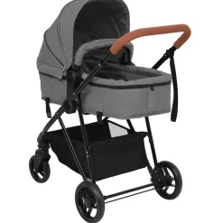 vidaXL Kinderwagen 3-in-1 staal lichtgrijs