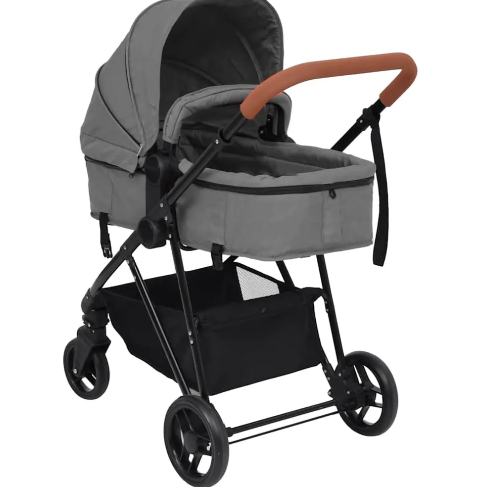 vidaXL Kinderwagen 3-in-1 staal lichtgrijs