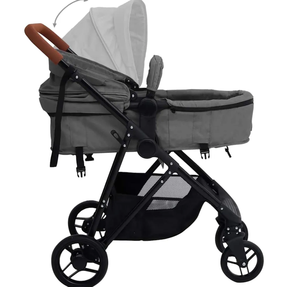 vidaXL Kinderwagen 3-in-1 staal lichtgrijs