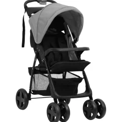 vidaXL Kinderwagen 2-in-1 staal lichtgrijs en zwart
