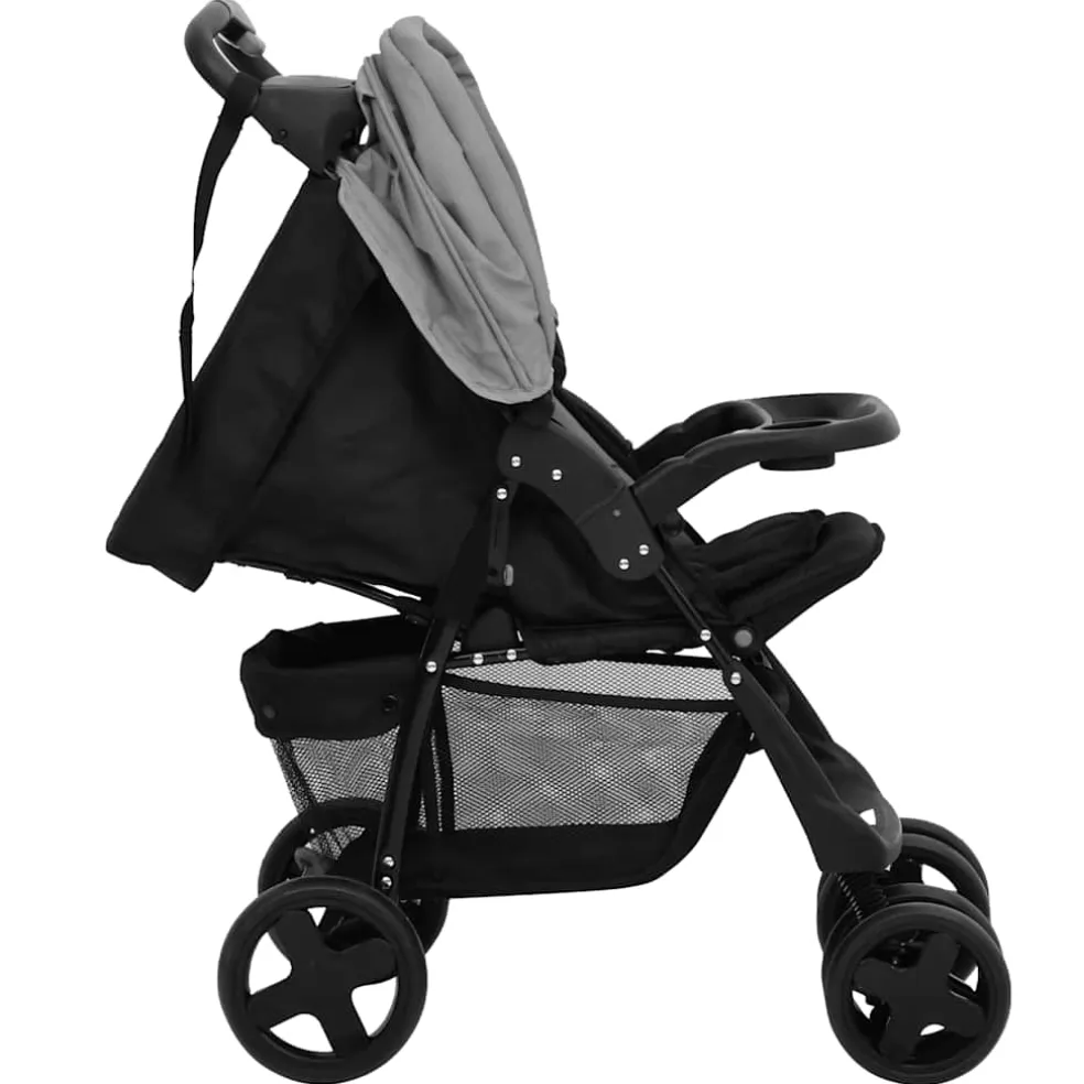 vidaXL Kinderwagen 3-in-1 staal lichtgrijs en zwart