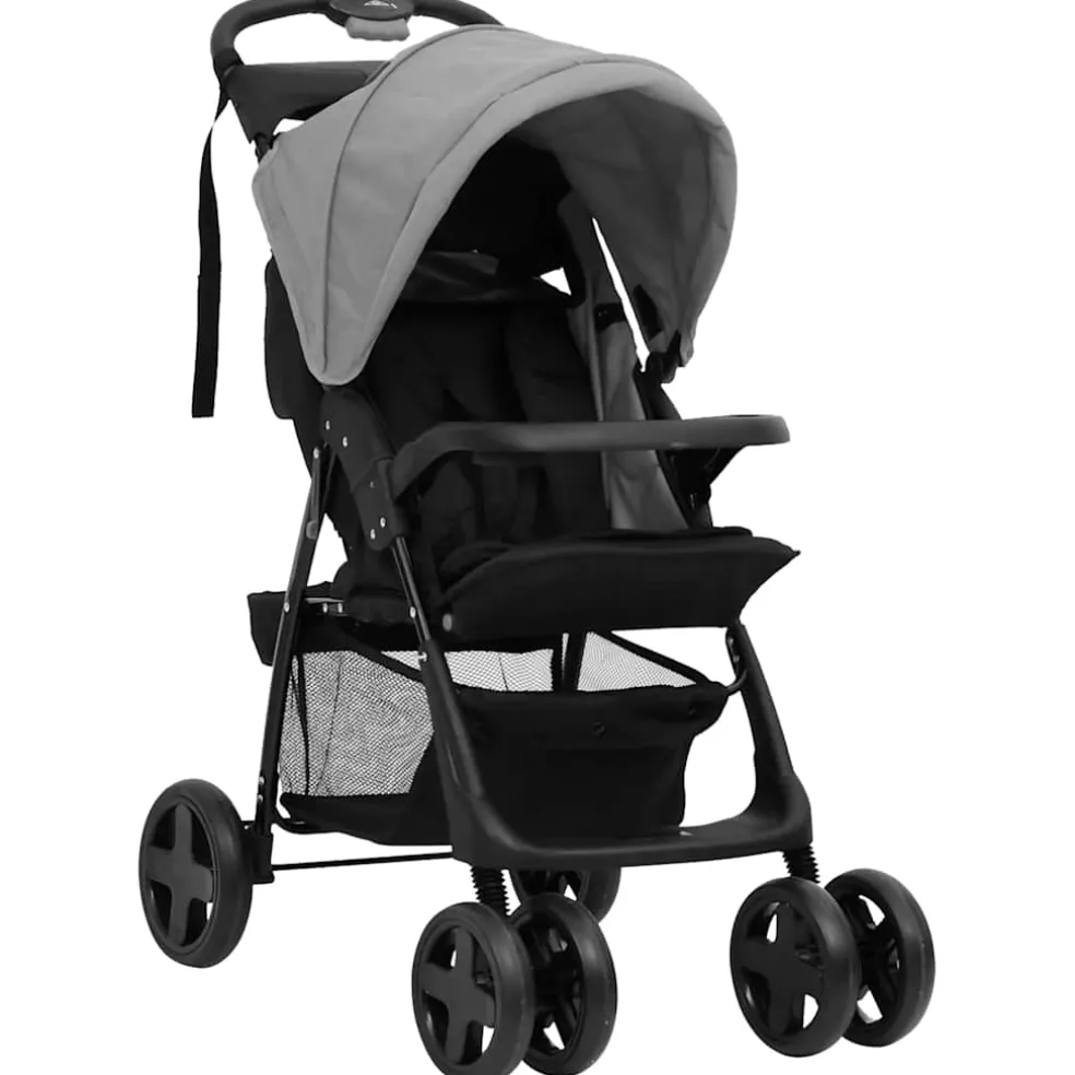 vidaXL Kinderwagen 3-in-1 staal lichtgrijs en zwart