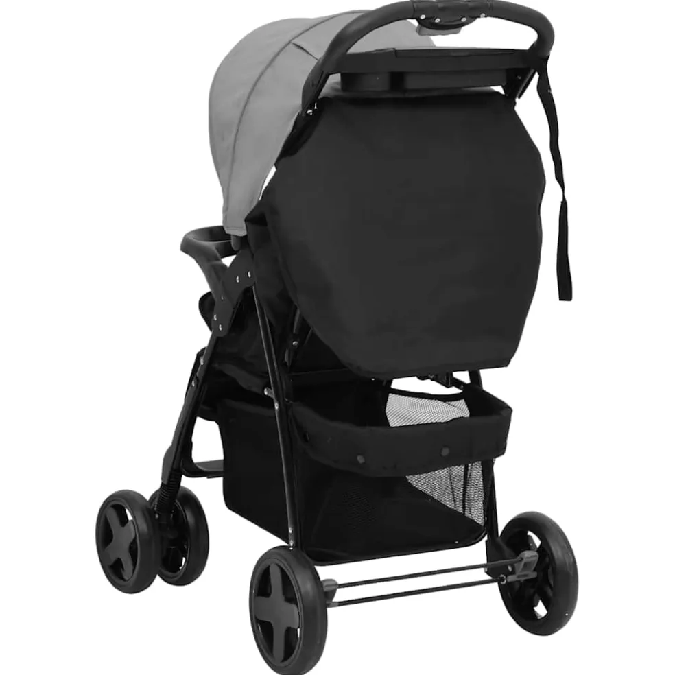 vidaXL Kinderwagen 3-in-1 staal lichtgrijs en zwart