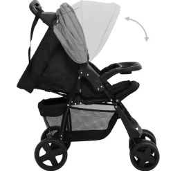 vidaXL Kinderwagen 3-in-1 staal lichtgrijs en zwart