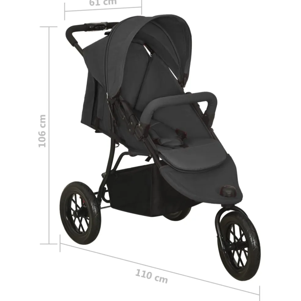 vidaXL Kinderwagen staal antracietkleurig