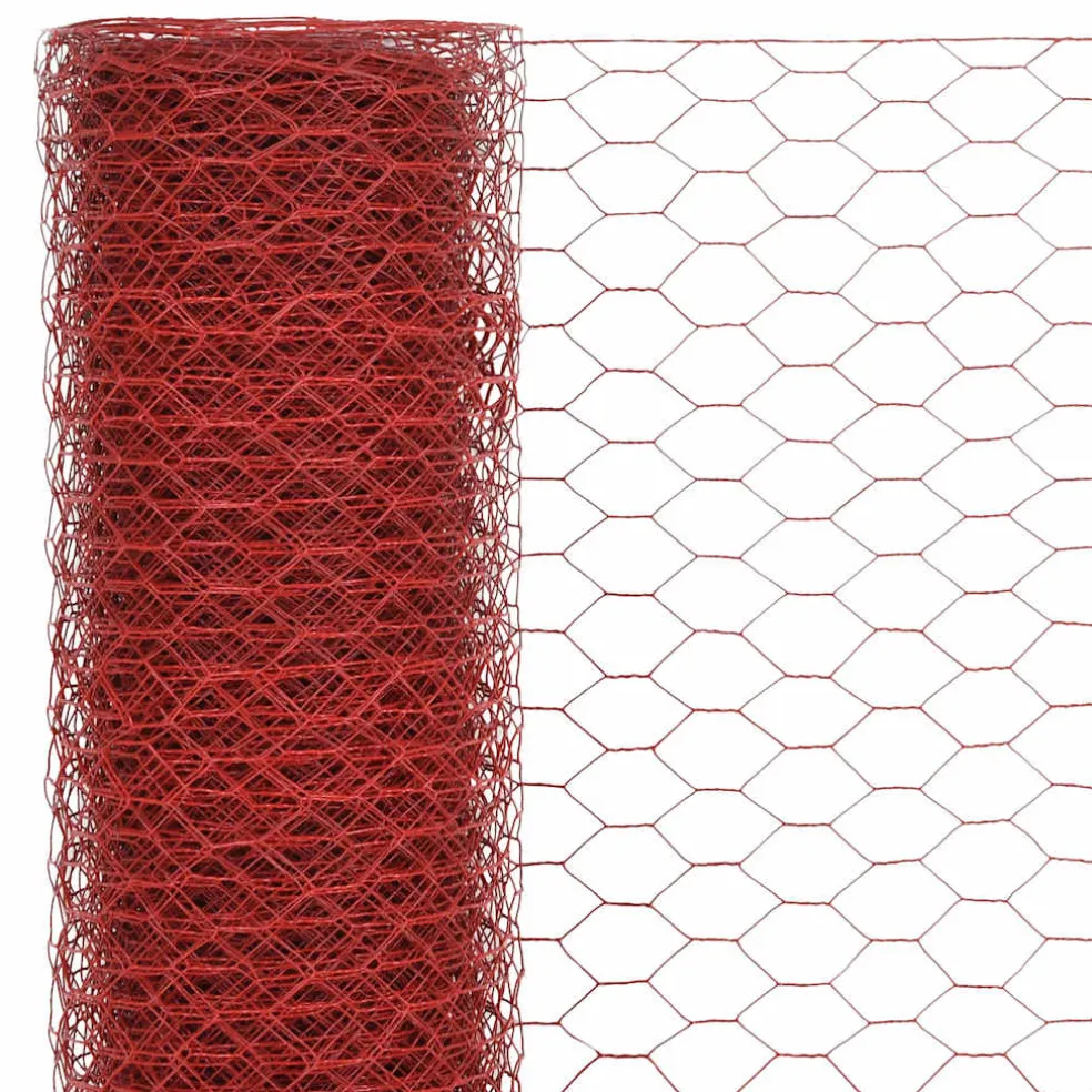 vidaXL Kippengaas 25x1 m staal met PVC coating rood