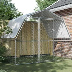 vidaXL Kippenhokken met dak en deur gegalvaniseerd staal zilverkleurig