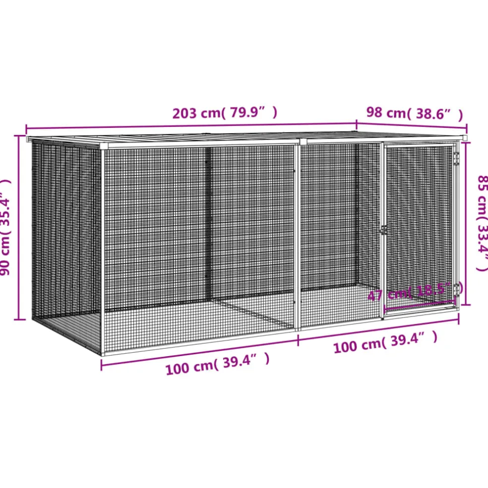 vidaXL Kippenhok met dak antraciet 203x98x90 cm gegalvaniseerd staal