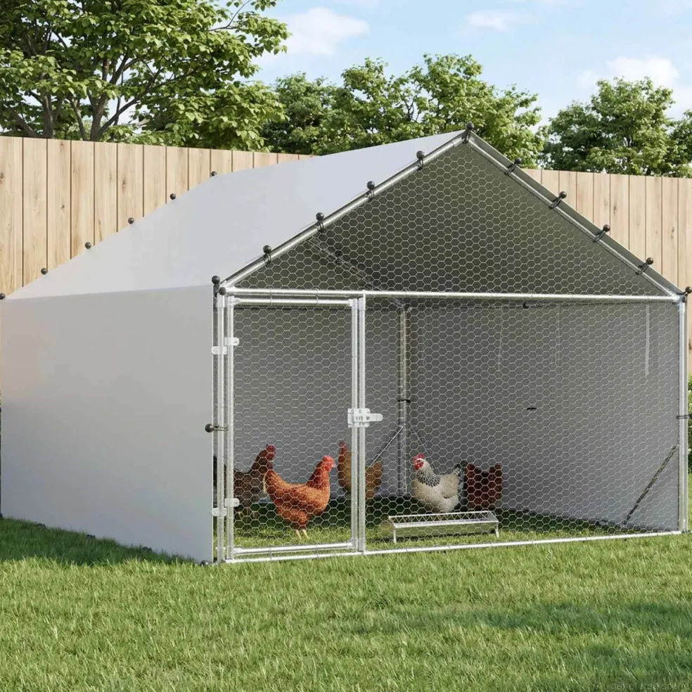 vidaXL Kippenhok met dak Zilverkleurig 200 x 200 x 150 cm
