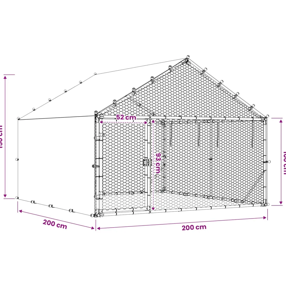 vidaXL Kippenhok met dak Zilverkleurig 200 x 200 x 150 cm