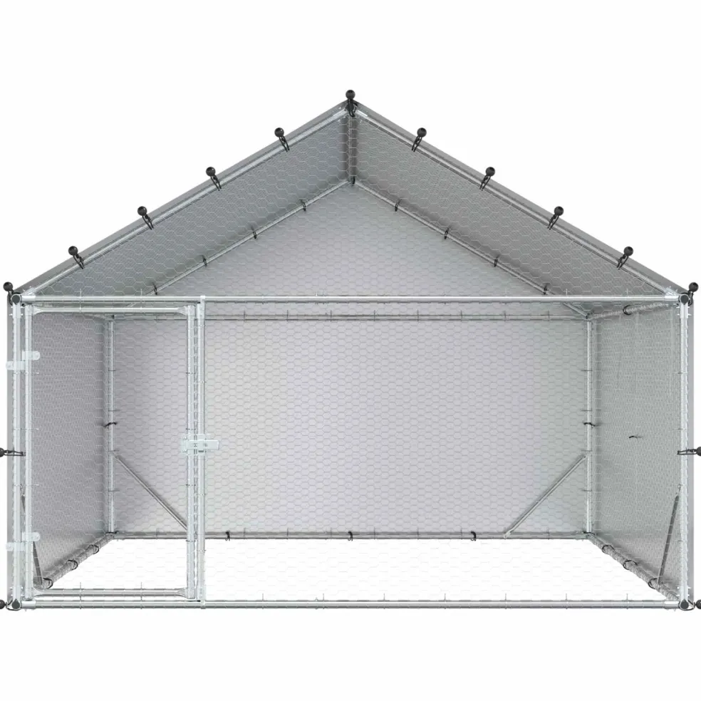 vidaXL Kippenhok met dak Zilverkleurig 200 x 200 x 150 cm