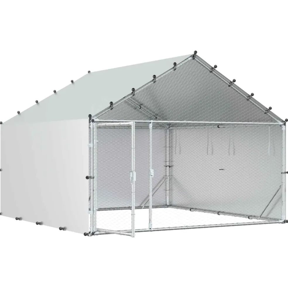 vidaXL Kippenhok met dak Zilverkleurig 200 x 200 x 150 cm