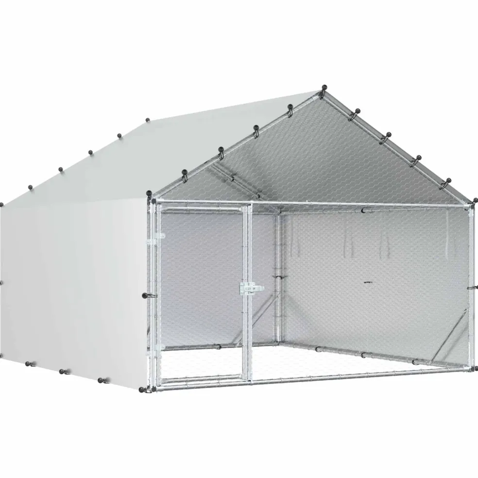 vidaXL Kippenhok met dak Zilverkleurig 200 x 200 x 150 cm