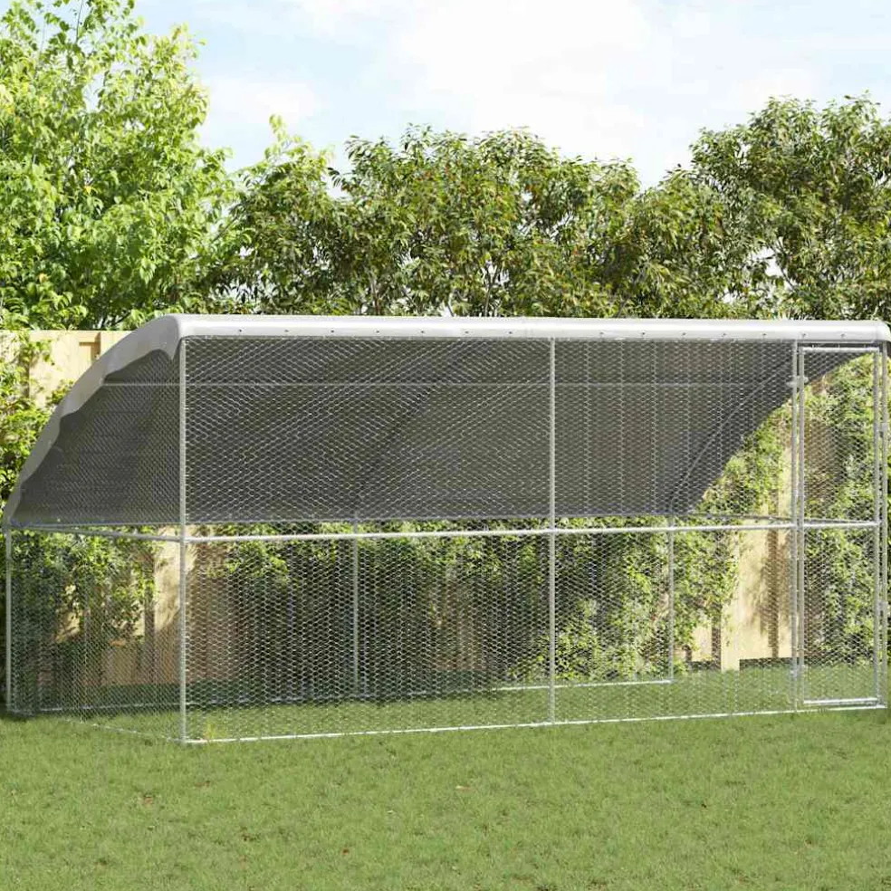 vidaXL Kippenhok met 1 deur 2 st zilver 400x200x200cm