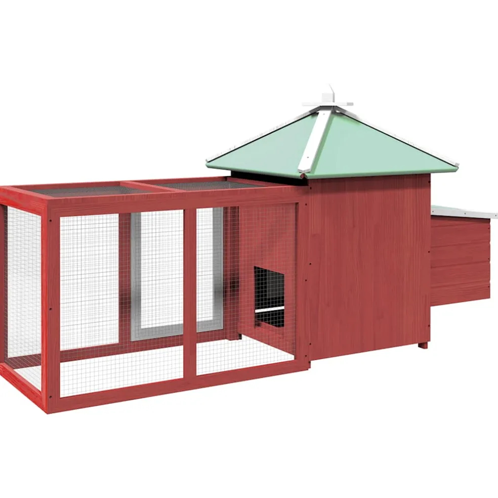 vidaXL Kippenhok met nestkast 190x72x102 massief vurenhout rood