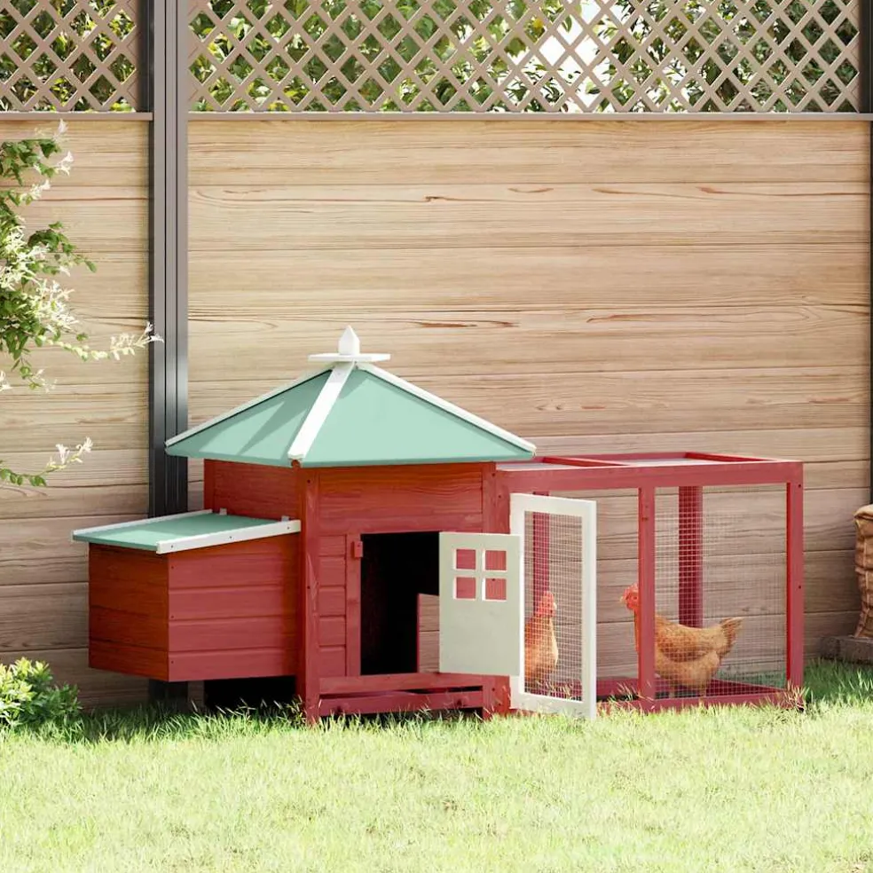 vidaXL Kippenhok met nestkast 190x72x102 massief vurenhout rood