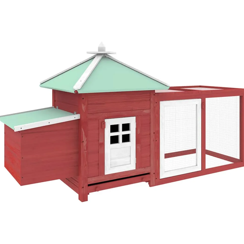 vidaXL Kippenhok met nestkast 190x72x102 massief vurenhout rood
