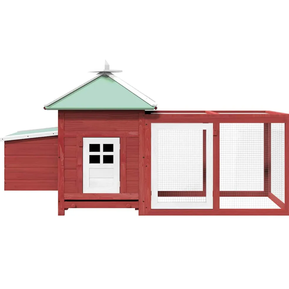 vidaXL Kippenhok met nestkast 190x72x102 massief vurenhout rood
