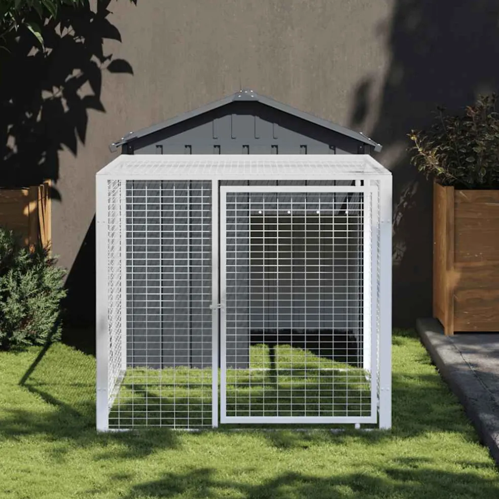 vidaXL Kippenhok met ren antraciet 117x201x123 cm gegalvaniseerd staal