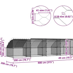 vidaXL Kippenhok 4 st Zilver 800 x 200 x 200 cm Staal en PE