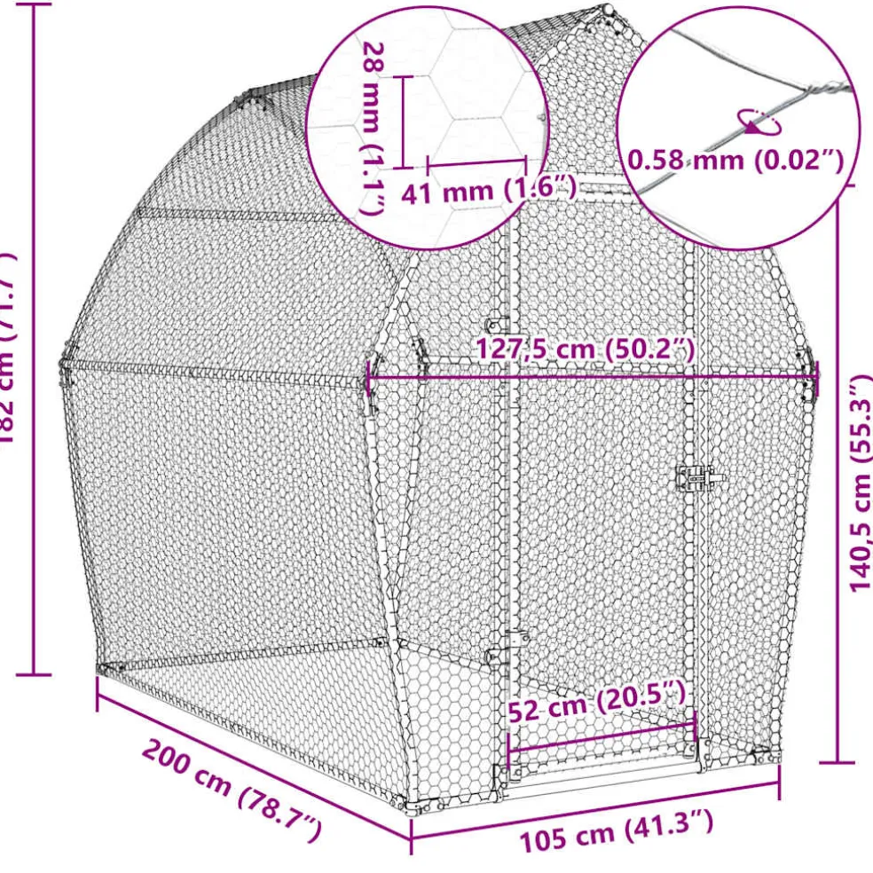 vidaXL Kippenhok 200x105x182 cm gegalvaniseerd staal zilverkleurig