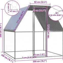 vidaXL Kippenkooi 2x2x2 m gegalvaniseerd staal zilverkleurig en grijs