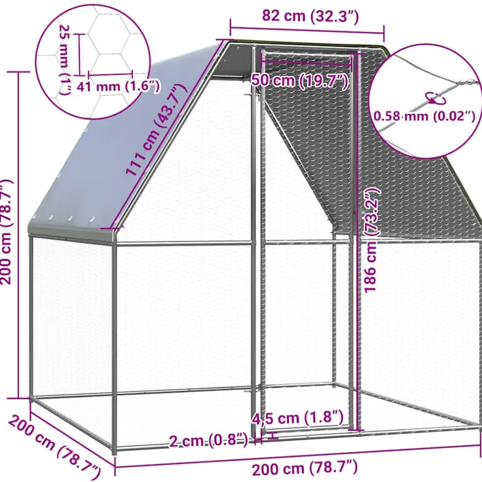 vidaXL Kippenkooi 2x2x2 m gegalvaniseerd staal zilverkleurig en grijs
