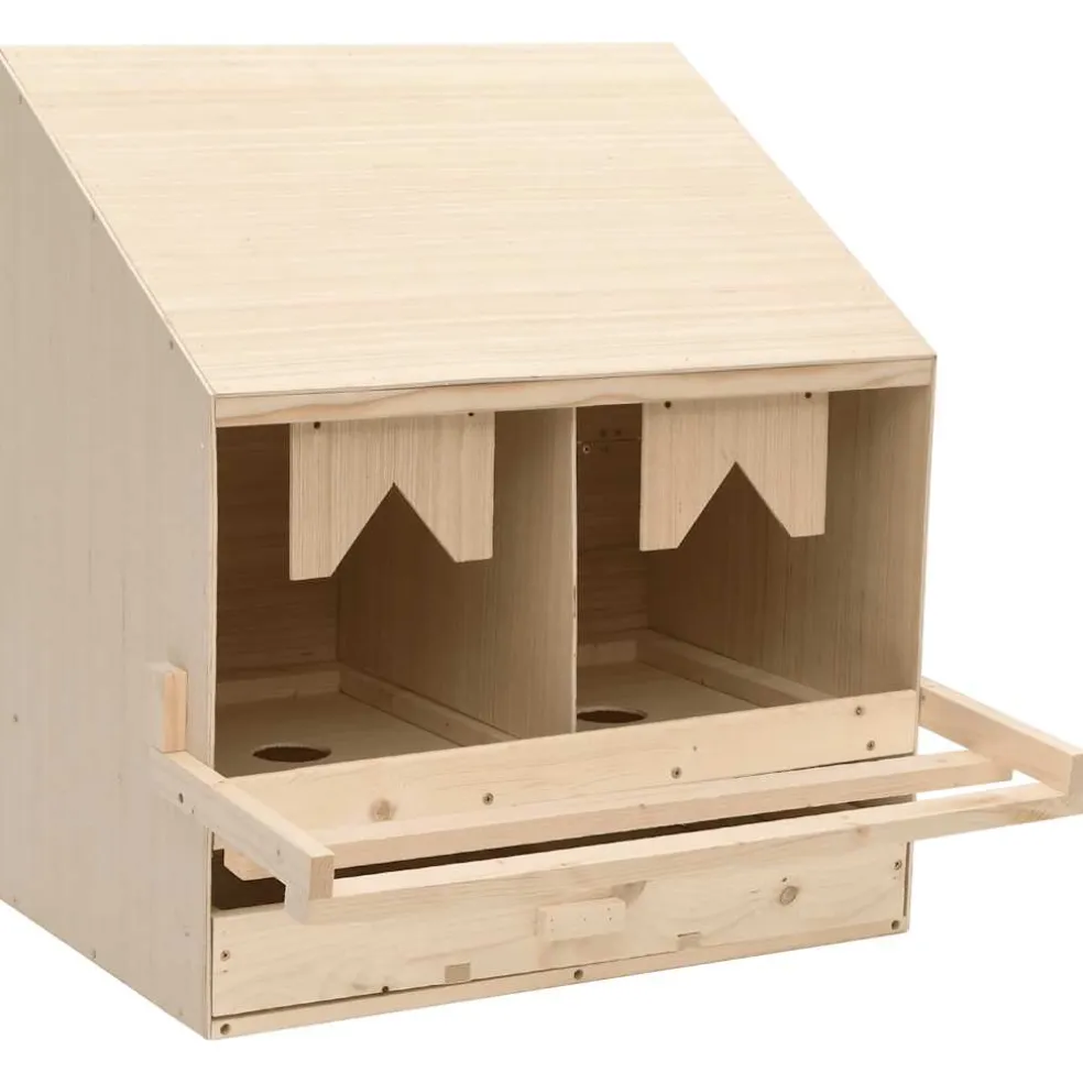 vidaXL Kippenlegkast 2 compartimenten 63x40x65 cm massief grenenhout