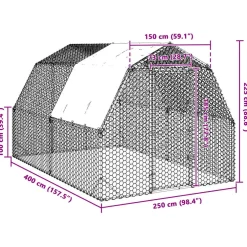 vidaXL Kippenren met dak 2,5x4x2,25 m gegalvaniseerd staal