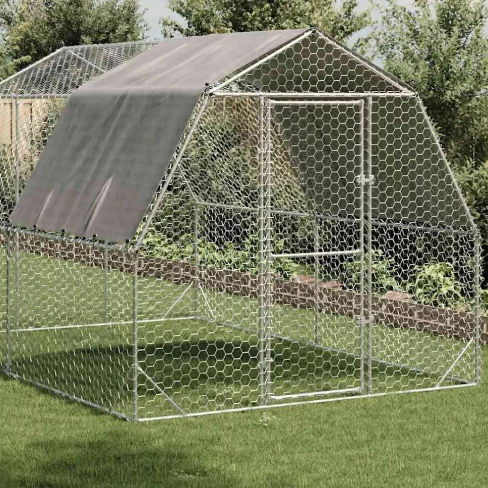 vidaXL Kippenren met dak 2,5x4x2,25 m gegalvaniseerd staal